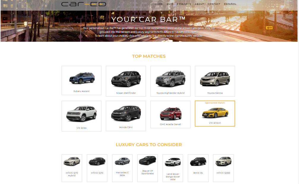 Car-ed Shopping quiz helps you chose the right car for your family.