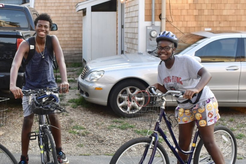 african American kids bike riding in oaks bluff Martha's Vineyard