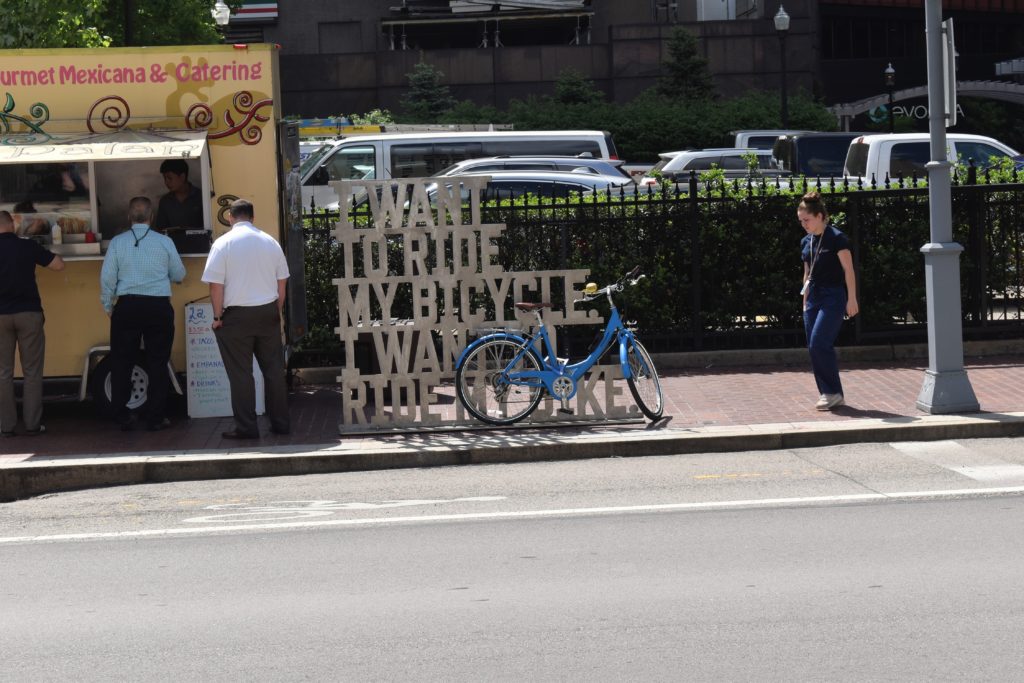 outdoor bike art Pittsburgh Fairmount hotel area solo travel
